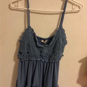 Crochet Bodice Blue Spaghetti Strap Women's Top
